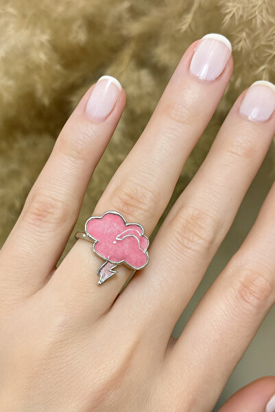 Herşey Nota خاتم وردي بتصميم سحابة البرق - تصميم مفعّل وممتع، موديل للجنسين ق...