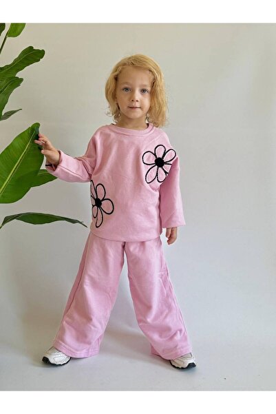 ARBİ kids Διπλό σετ από ύφασμα τριών κλωστών χωρίς σαρντόνια με λουλουδάτο σχ...