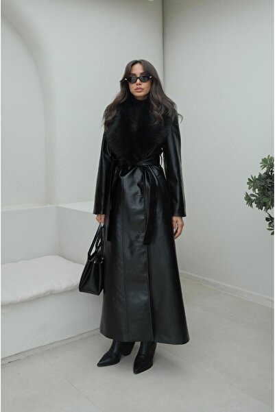 Havoş Black Buono Fur Collar Leather Coat
