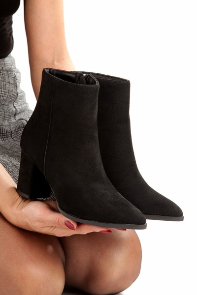 bashrol Kadın Sivri Burun Kalın Ökçeli Yandan Fermuarlı Bot Casual Günlük Yeni Sezon