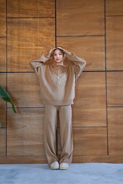 REDMİNA fashion Oversized Knitwear Set with Floral Embroidery