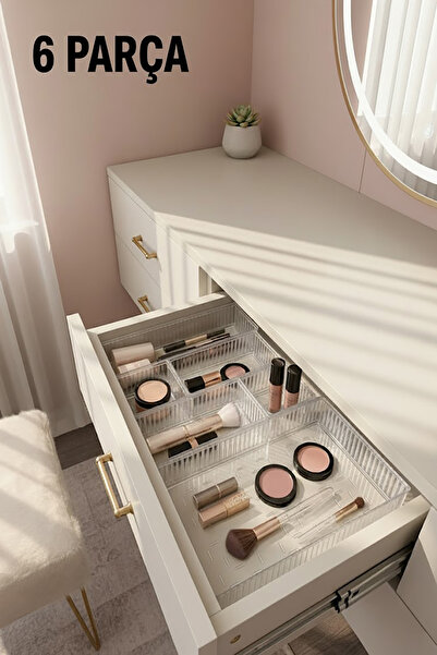 EVONİTA Kristal 6 Parça Çekmece Düzenleyici Set - Şeffaf Organizer Makyaj Kal...