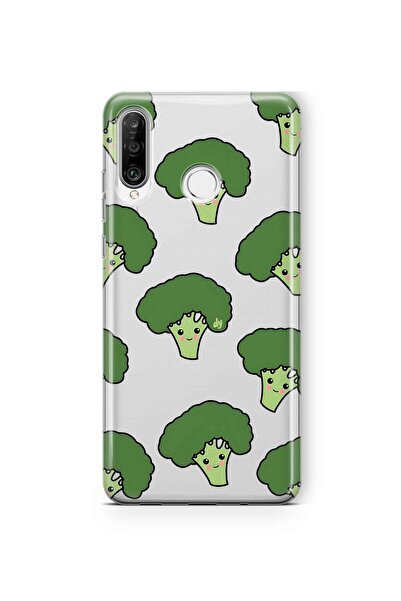 FLAMENKO حافظة هاتف شفافة متوافقة مع هاتف هواوي P30 لايت بنمط البروكلي اللطيف