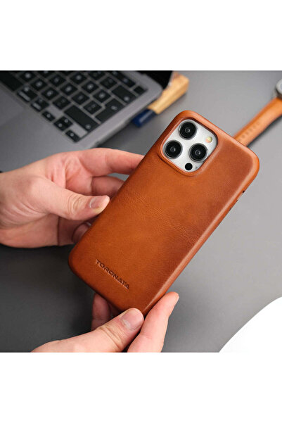 Pinedale iPhone 13 Kılıf, Hakiki Deri Kılıf, Kamera Lens Korumalı, Taba