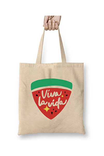 Toyaso Twinkling Watermelon Viva La Vida White Tote Bag Long Handle Shopping Bag Beach Bag