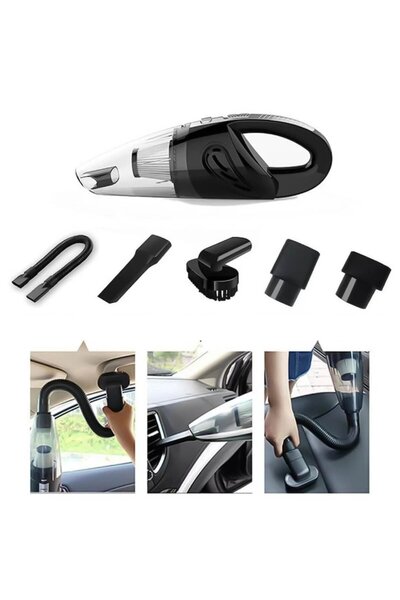 OEM Aspirator portabil de mână, 120W, 4 bari, funcție umedă și uscată, încărcare USB, 5 accesorii, negru