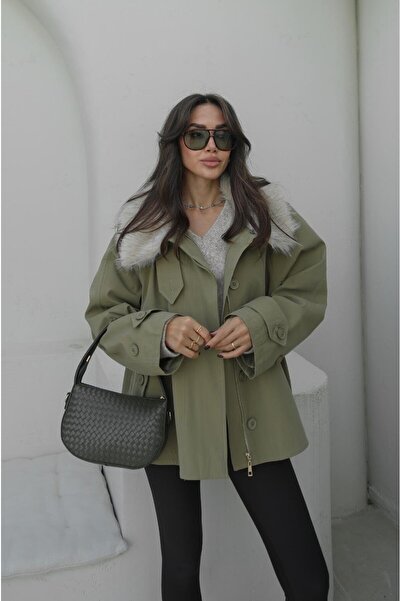 Havoş Green Removable Fur Jacket