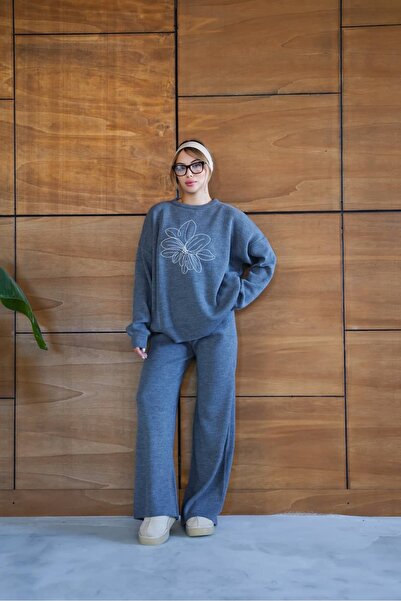 REDMİNA fashion Oversized Knitwear Set with Floral Embroidery