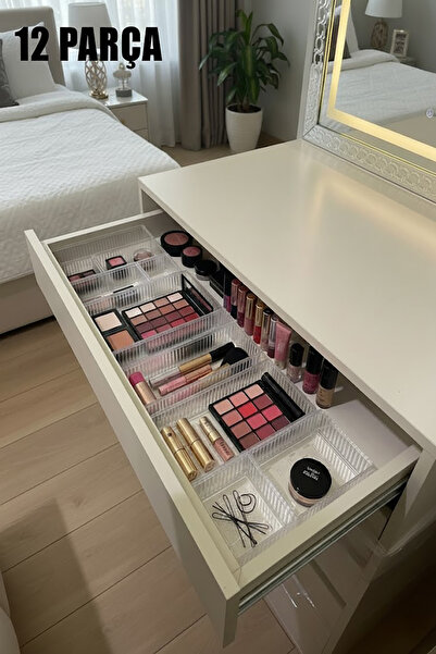 EVONİTA Kristal 12 Parça Çekmece Düzenleyici Set - Şeffaf Organizer Makyaj Ta...