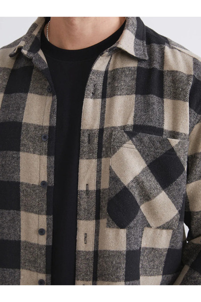 LC Waikiki Jachetă de cămașă lumberjack pentru bărbați, cu mânecă lungă, cu p...