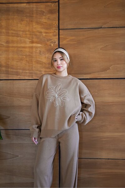 REDMİNA fashion Oversized Knitwear Set with Floral Embroidery