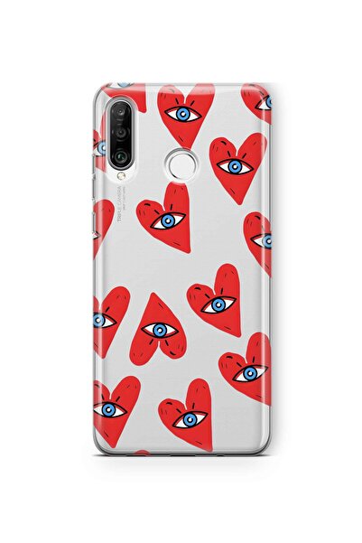 FLAMENKO حافظة هاتف شفافة بنمط قلب متوافقة مع هاتف هواوي P30 لايت