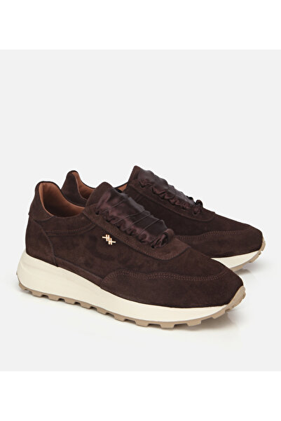 Hotiç Kadın Süet Deri Kahverengi Bağcık Detaylı Yüksek Tabanlı Spor Ayakkabı