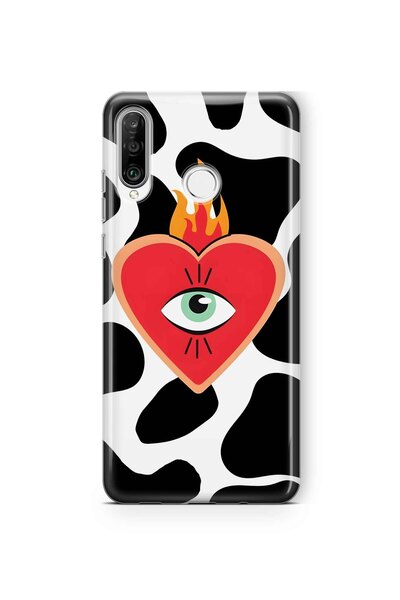 FLAMENKO حافظة هاتف شفافة متوافقة مع هاتف هواوي P30 لايت بنمط قلب ملتهب