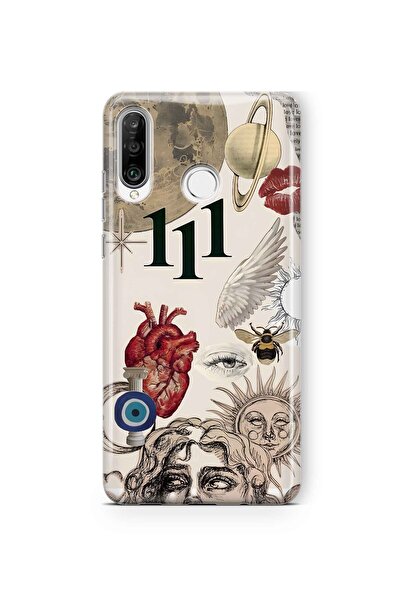 FLAMENKO Huawei P30 Lite Compatible Astro Symbolic Collage and 111 Energy Pattern Transparent Phone Case