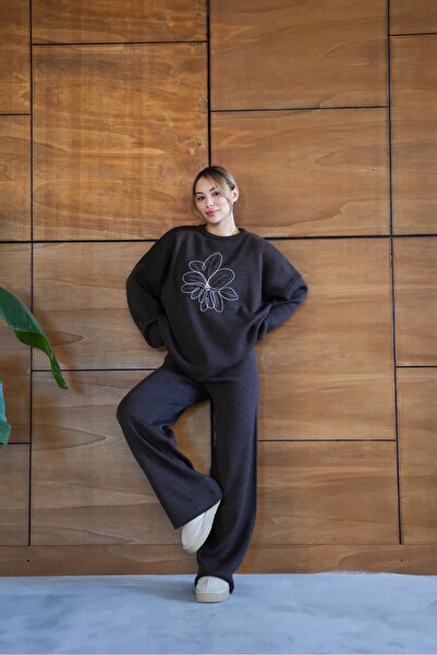 REDMİNA fashion Oversized Knitwear Set with Floral Embroidery