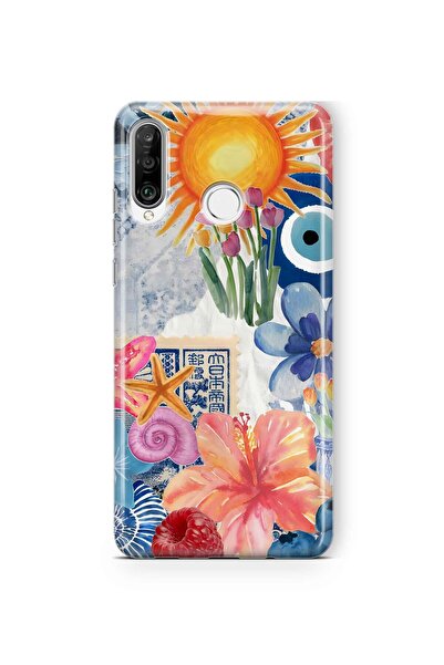 FLAMENKO حافظة هاتف شفافة متوافقة مع هاتف هواوي P30 لايت بنمط زهور الشمس وحبة...