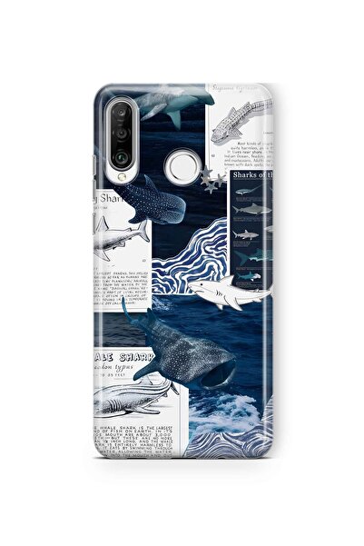 FLAMENKO Huawei P30 Lite Compatible Shark and Ocean Theme Pattern Transparent Phone Case