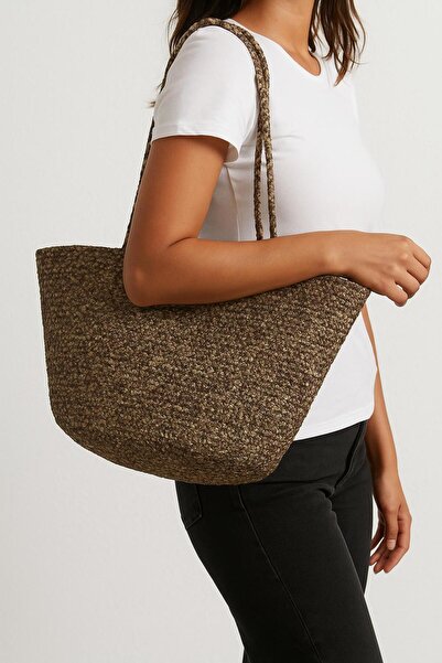 MaCGlorians Kadın Kahvetonları Hasır Tasarımlı Omuz Çantası