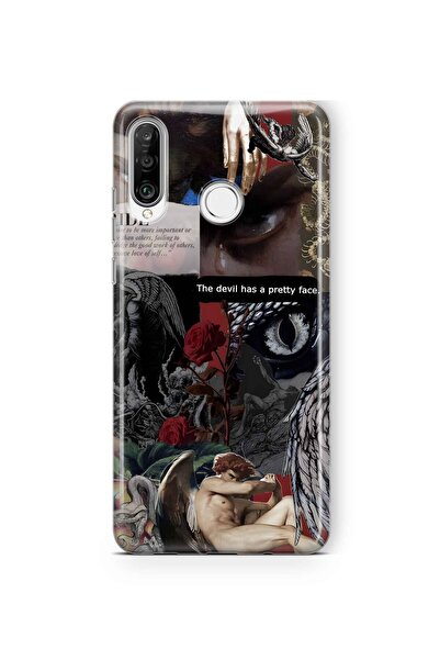 FLAMENKO حافظة هاتف شفافة متوافقة مع هاتف Huawei P30 Lite بنمط وجه الشيطان