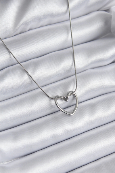 shopwave 316L Steel Silver Color Heart Model Women's Necklace