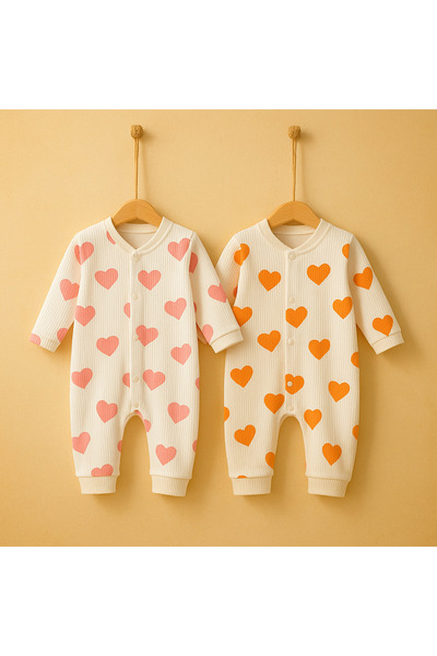 babynow BabyNova Kalp Baskılı 2'li Bebek Tulum