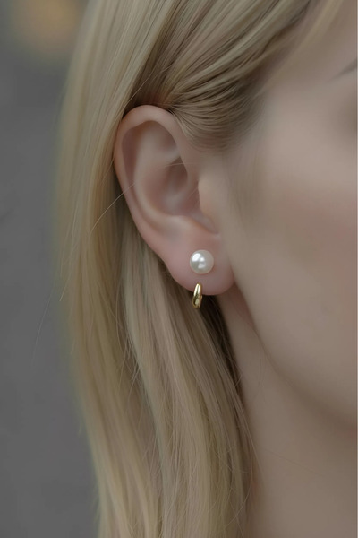 RÜZGARBİJÜTERİ İncili Damla Tasarım Çelik Küpe - Gold renk