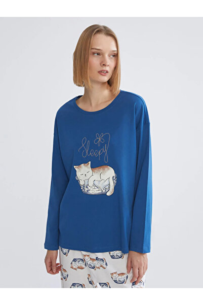 LC Waikiki Crew Neck Cat Printed Women's Pajama Set