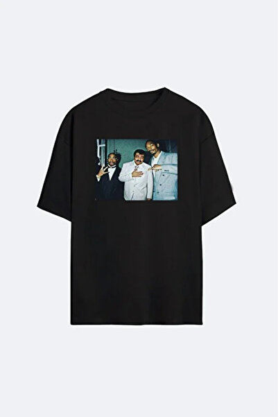 Siyah Unisex Oversize Baskılı T-Shirt