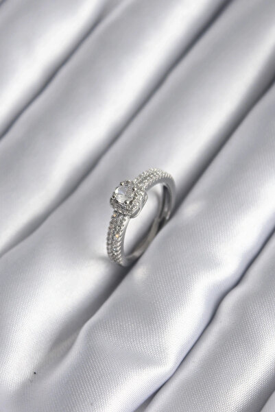 shopwave خاتم نسائي من النحاس الفضي اللون بحجر الزركون