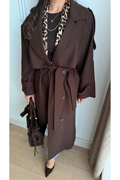 KÜBRA Premium oversize trençkot acı kahve