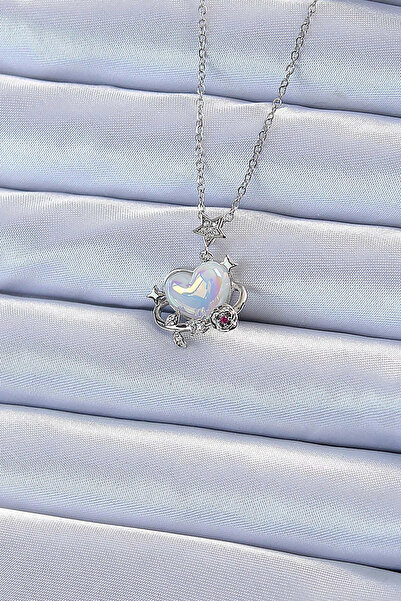 shopwave 316L سلسلة الصلب فضية اللون الزركون حجر الكوكب نظرة القلب قلادة