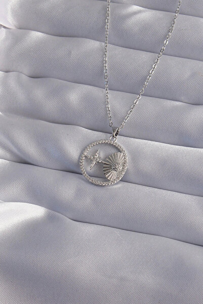 shopwave سلسلة فولاذية 316L فضية اللون من حجر الزركون على شكل نجمة بيضاوية الشكل