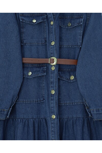 Modamorfo Τζιν φόρεμα με κουμπιά και ζώνη - Navy