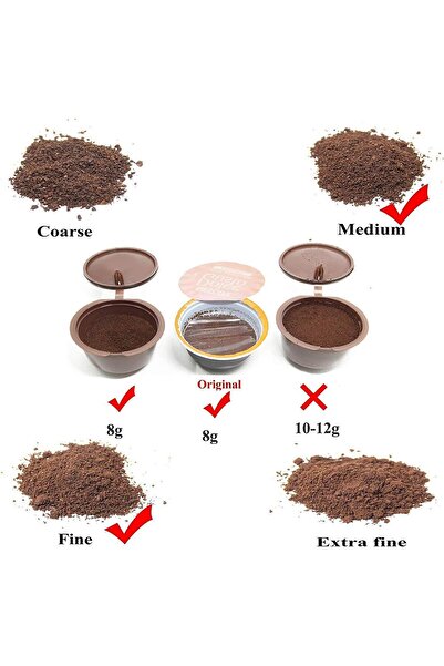 Generic Refillable and reusable coffee capsules with filter for Dolce Gusto machines, including a spoon and cleaning brush.