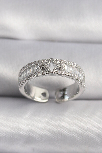 shopwave خاتم نسائي من سلسلة VIP مرصع بالزركون والنجوم باللون الفضي النحاسي