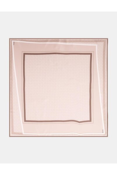 Kayra Monogram Detailed Geometric Pattern Silk Scarf Stone