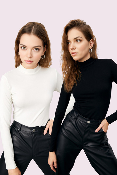 Trend Sizde Kadın Siyah Beyaz 2'li Uzun Kol Body