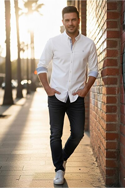 YusGos Men's Slim Fit Oxford Button Collar Shirt