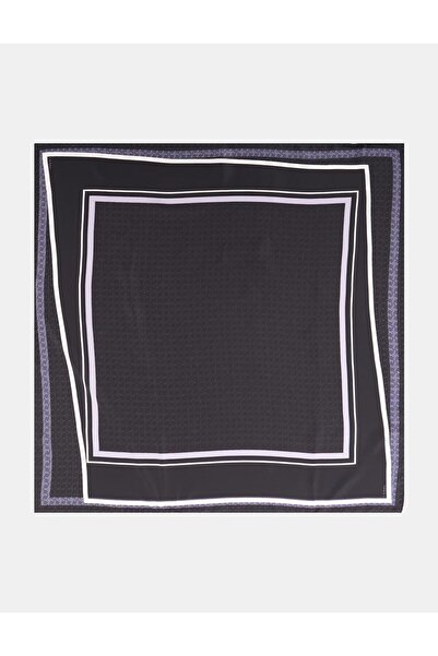 Kayra Monogram Detailed Geometric Pattern Silk Scarf Black