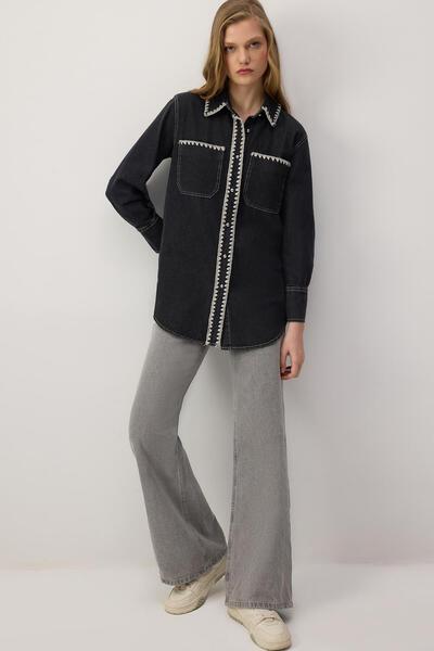 Touché Privé Ethnic Embroidered Denim Shirt