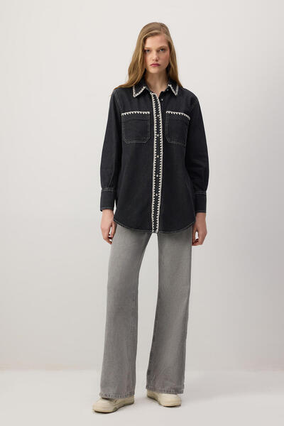 Touché Privé Ethnic Embroidered Denim Shirt