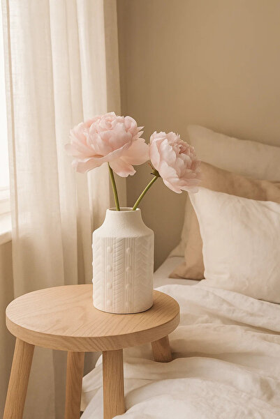 MARIA HOMES White Textured Ceramic Vase – Modern Minimalist Decorative Flower...