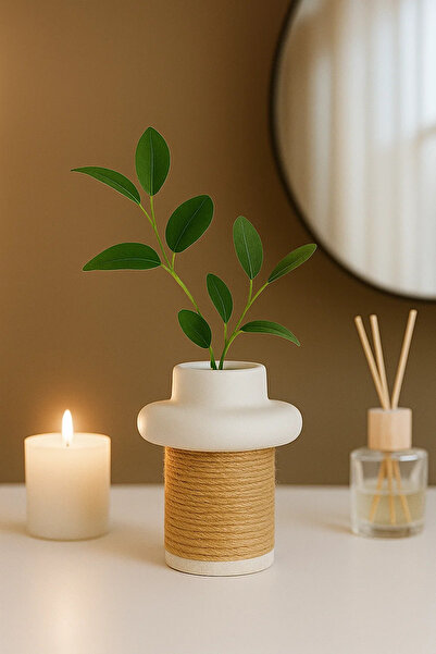 MARIA HOMES مزهرية سيراميك بيضاء بتصميم حبل - أصيص زهور عصري للديكور المنزلي ...