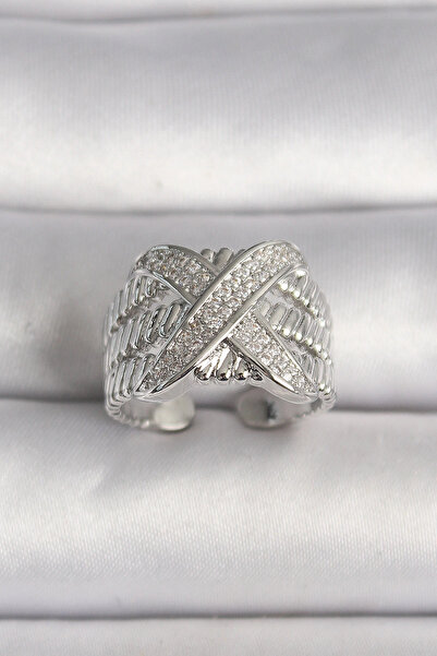 shopwave النحاس الفضة اللون قابل للتعديل الزركون حجر X نموذج خاتم المرأة