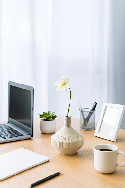 MARIA HOMES مزهرية سيراميكية رمادية ووردية الملمس - أصيص زهور مزخرف عصري بسيط