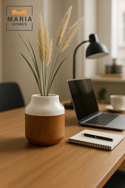 MARIA HOMES مزهرية سيراميك بيضاء بتأثير الفلين - وعاء زهور صغير مزخرف حديث بل...