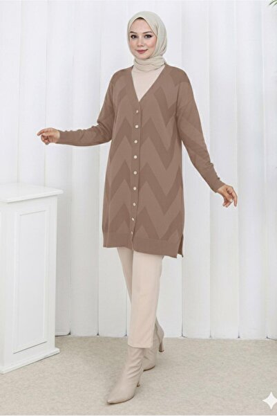 TRENDTESETTÜR Women's Mink Patterned Knitwear Cardigan t 3913