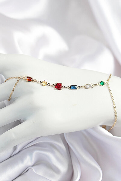 shopwave Brass Colored Zircon Stone Y Model Gold Color Women's Shahmeran