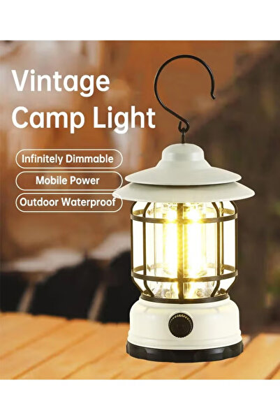 Generic LED camping lamp, vintage rechargeable portable, suitable for camping and tent hanging